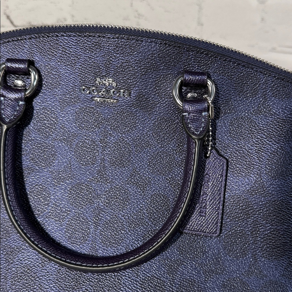 NWT COACH Navy Dark Blue logo print Sadie Satchel, Wristlet, Dust bag BUNDLE. - Picture 2 of 16